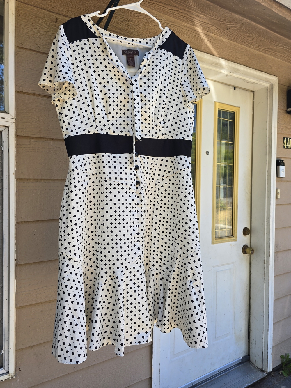Vintage Chadwicks Black and White Polka Square Print Midi Dress